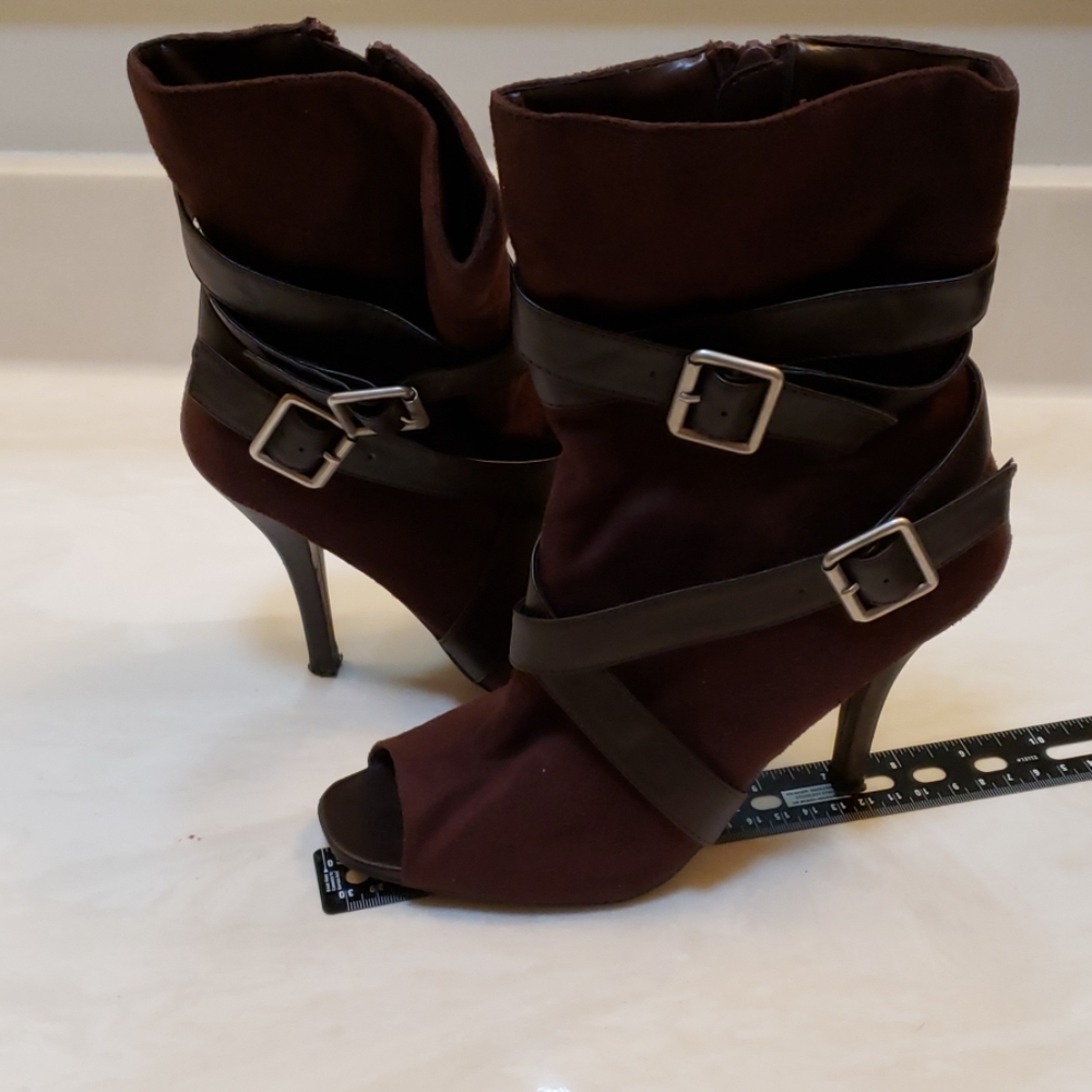 Charlotte Russe peep toe brown suede buckle shoe